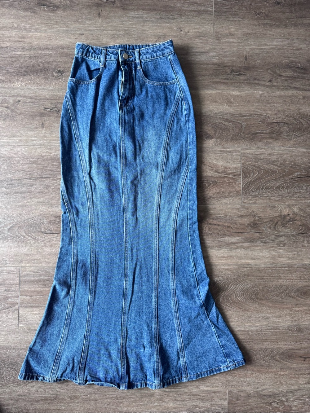 Fashion Nova Blue Denim Mermaid Maxi Skirt